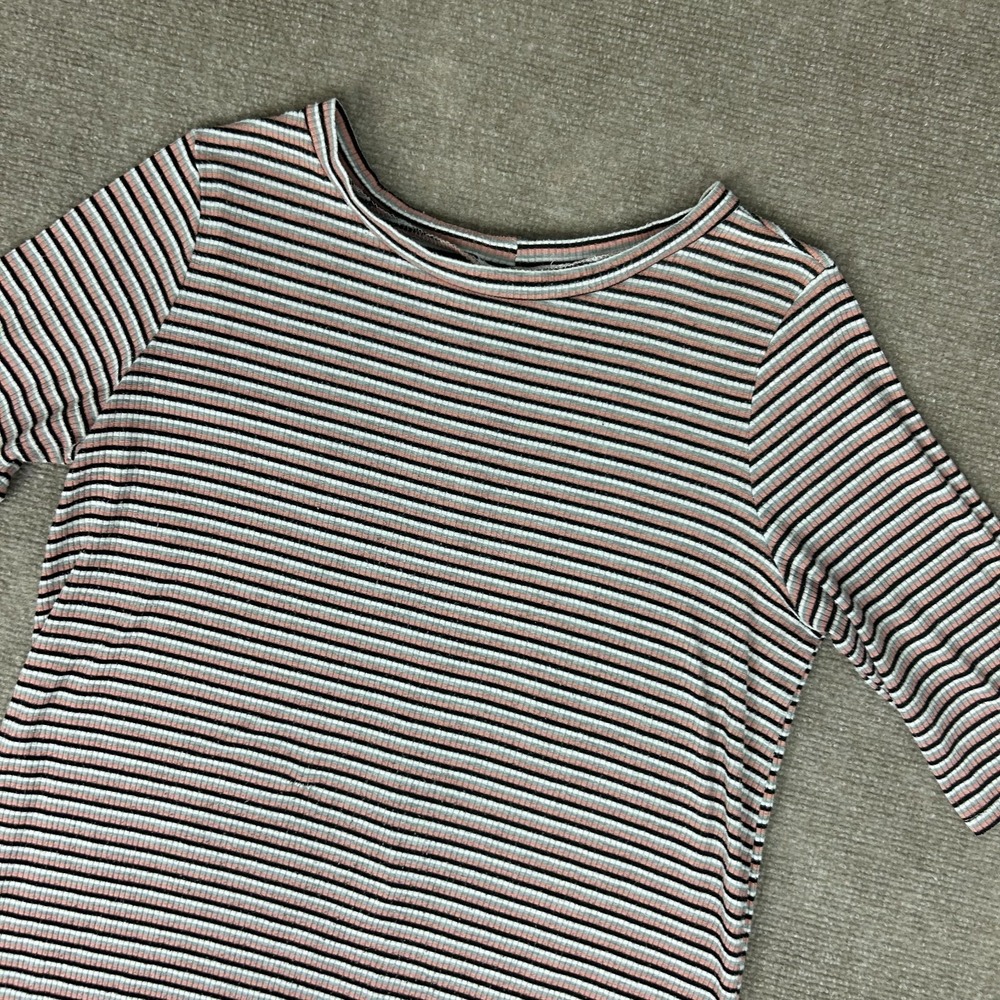 Agnes & Dora T Shirt Dress Womens Large Multicolor Striped Ribbed Knit Side Slit